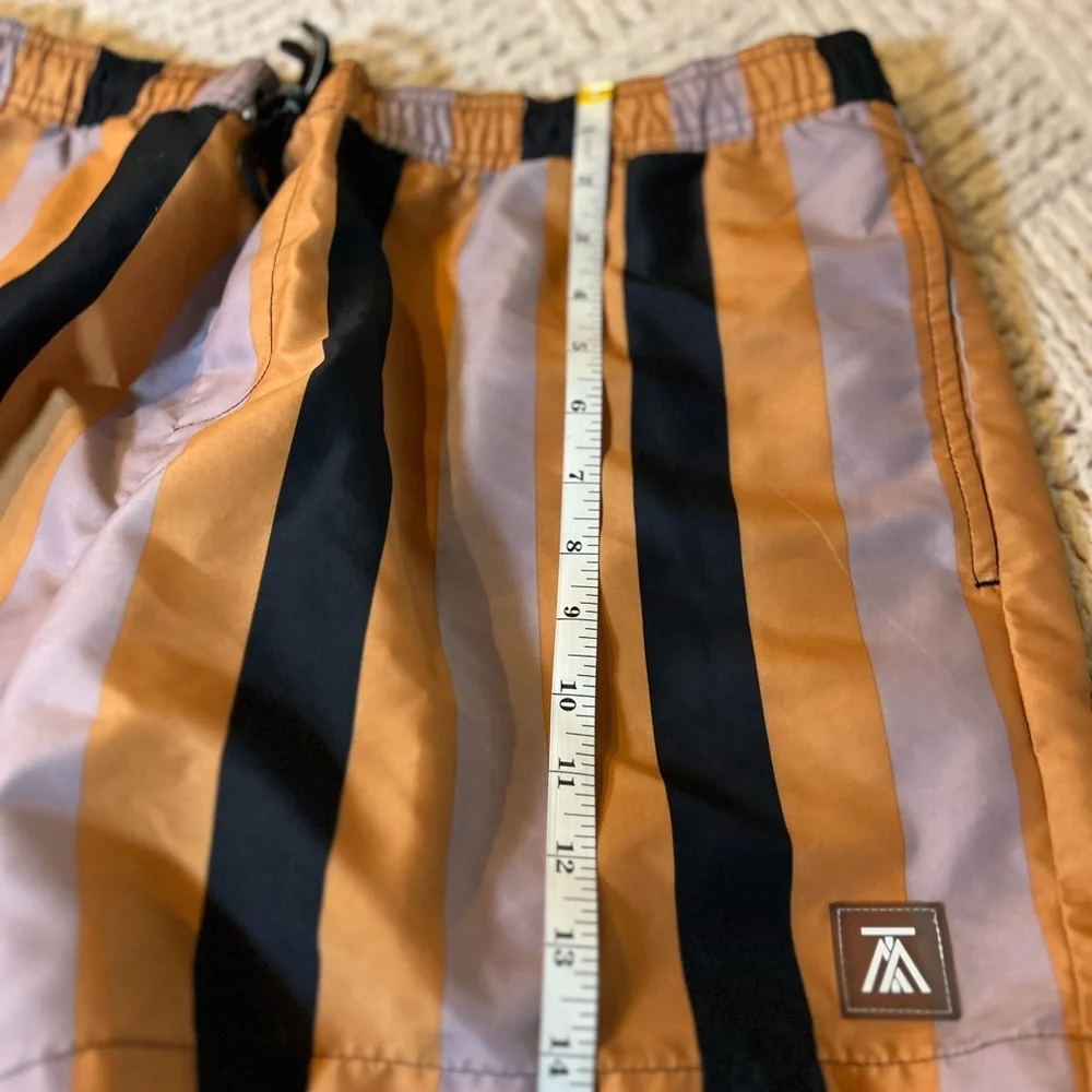 Topman Orange and Black Striped Swim Trunks
